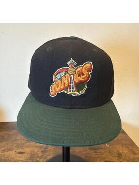 Vintage 90s Seattle Sonics Hat – New Era 59FIFTY – Size 7 1/4 – Black/Green EUC